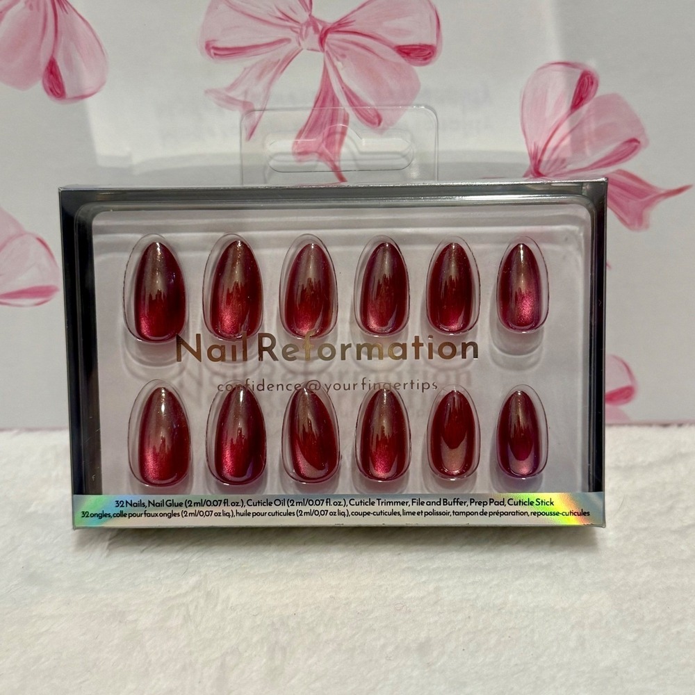 Nail Reformation Almond‎ Press On Nails Shimmer Cat Eye Glue Kit 32 Count
